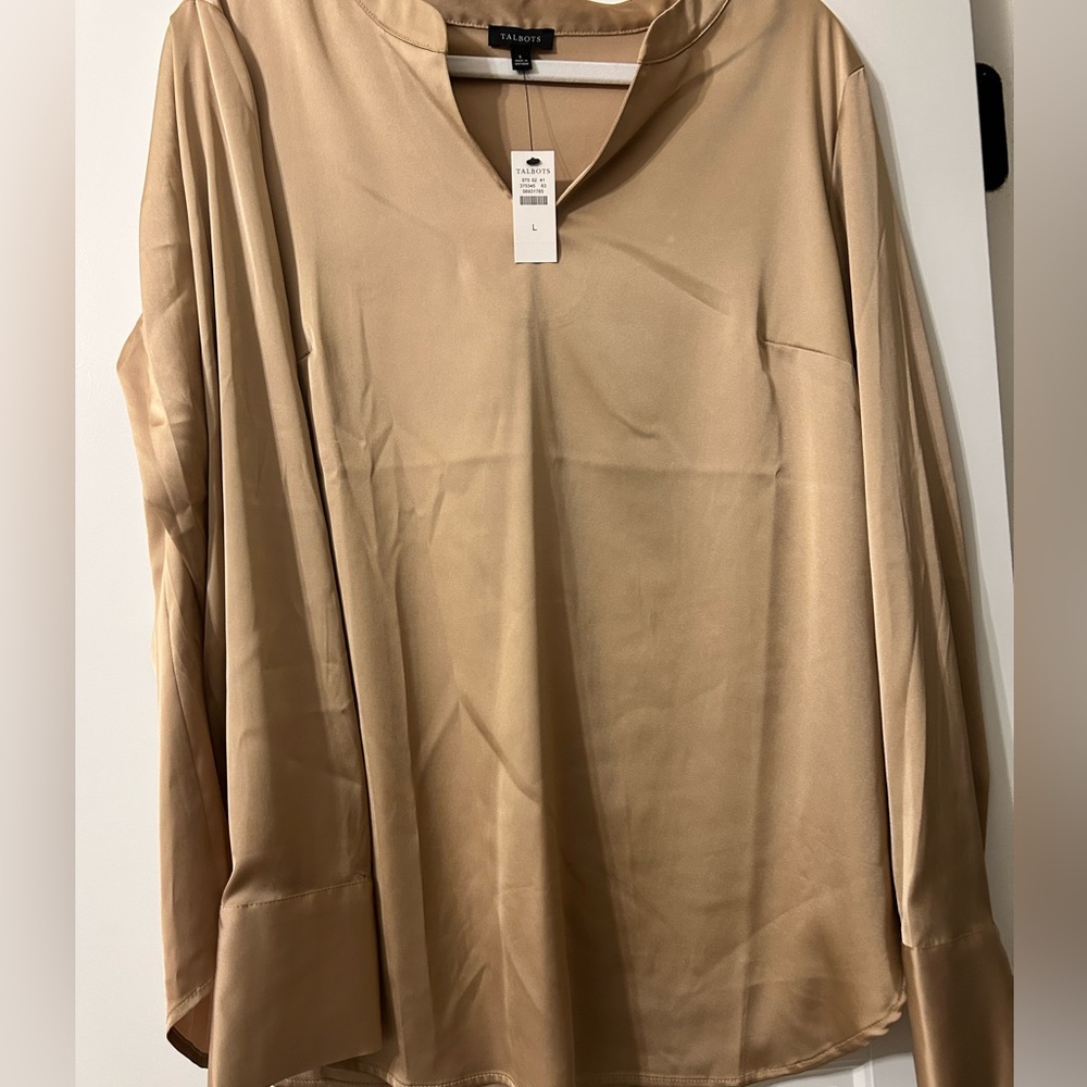 Talbots Tan/Gold Silk Blouse